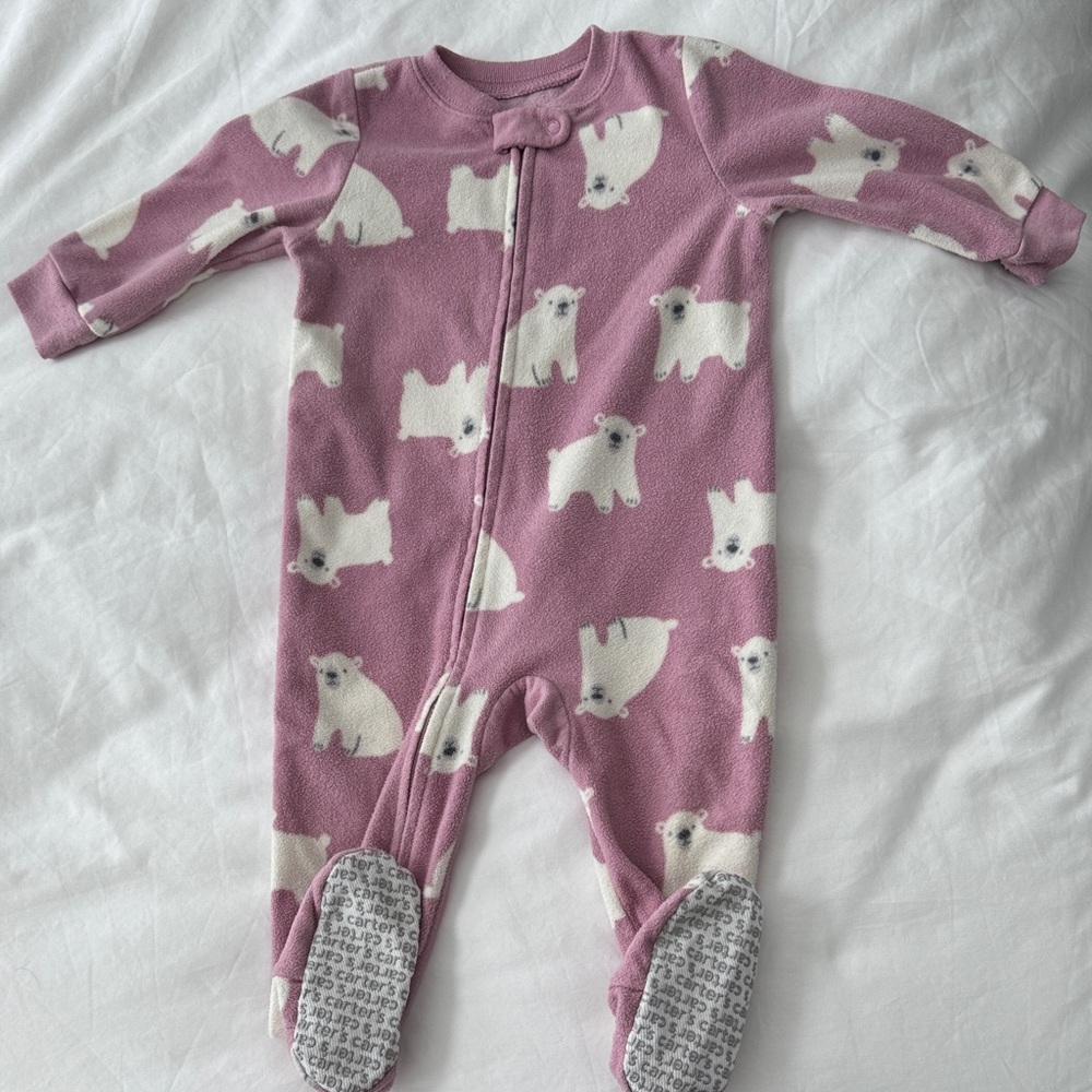 Carter's Mauve Polar Bear Footed One-Piece Pajamas